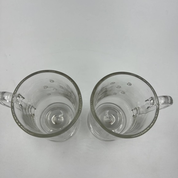 Vintage Set Clear Glass Mugs White Swirl Pattern Heavy Set Of Two Art Deco - Picture 2 of 8